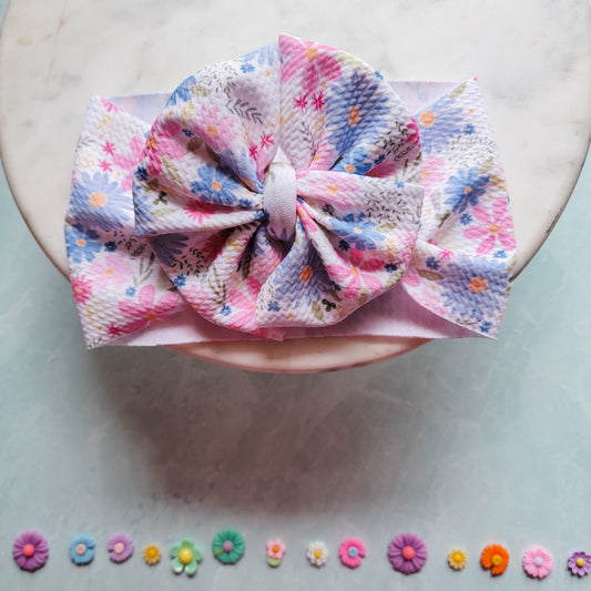 Pink & Blue Floral Messy Bow
