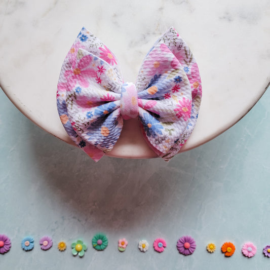 Pink & Blue Floral Double Bow