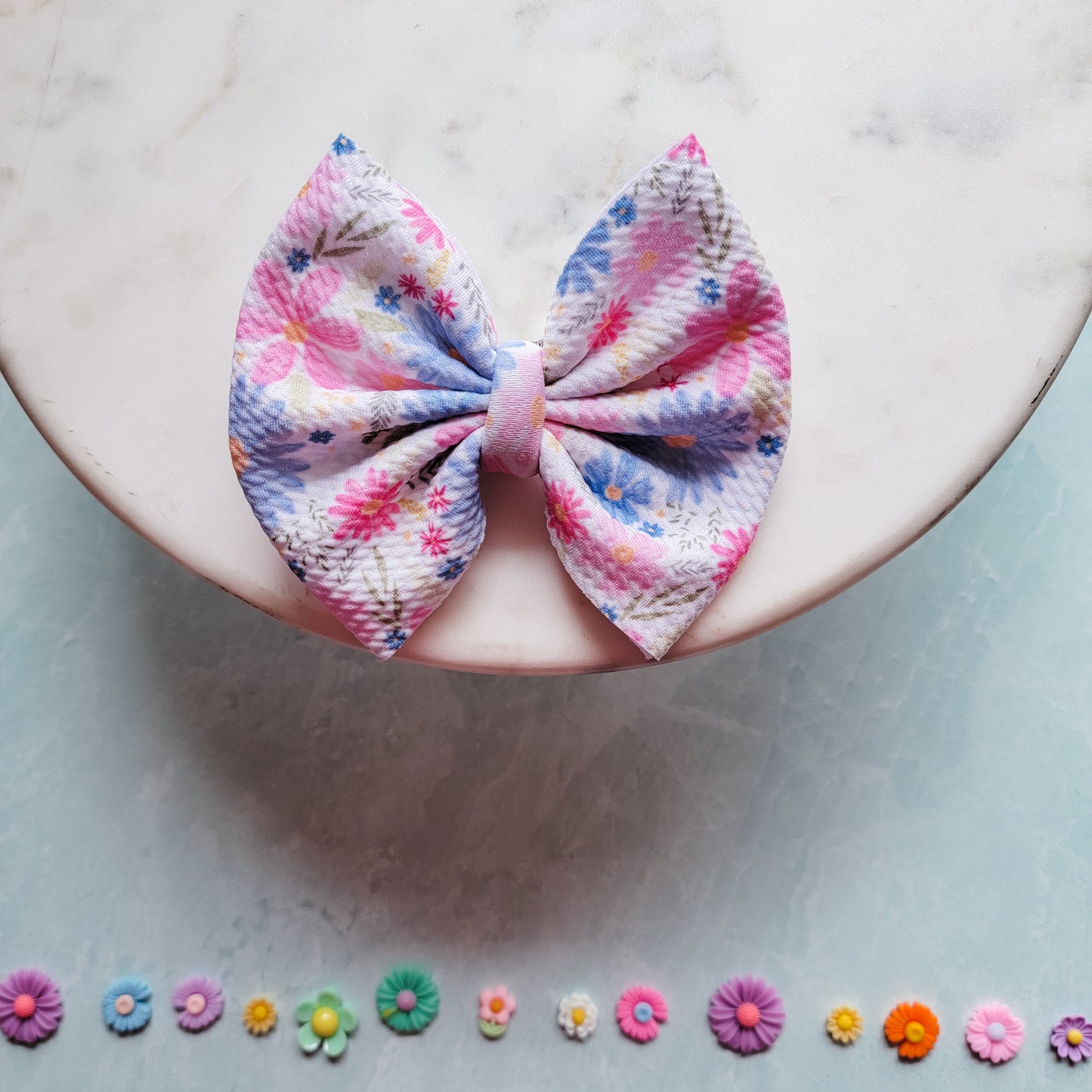 Pink & Blue Floral Classic Bow