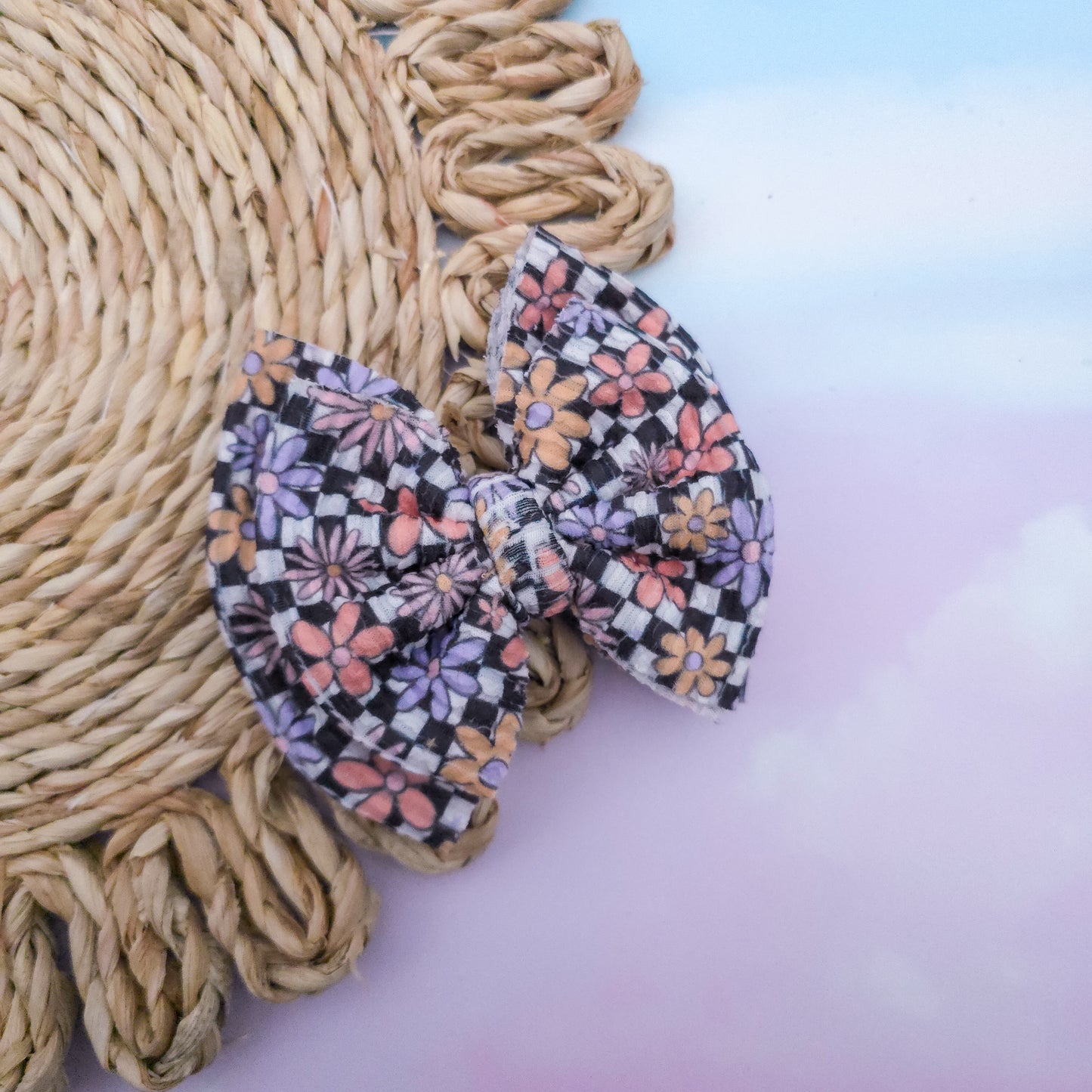 Checkered Daisies Double Bow