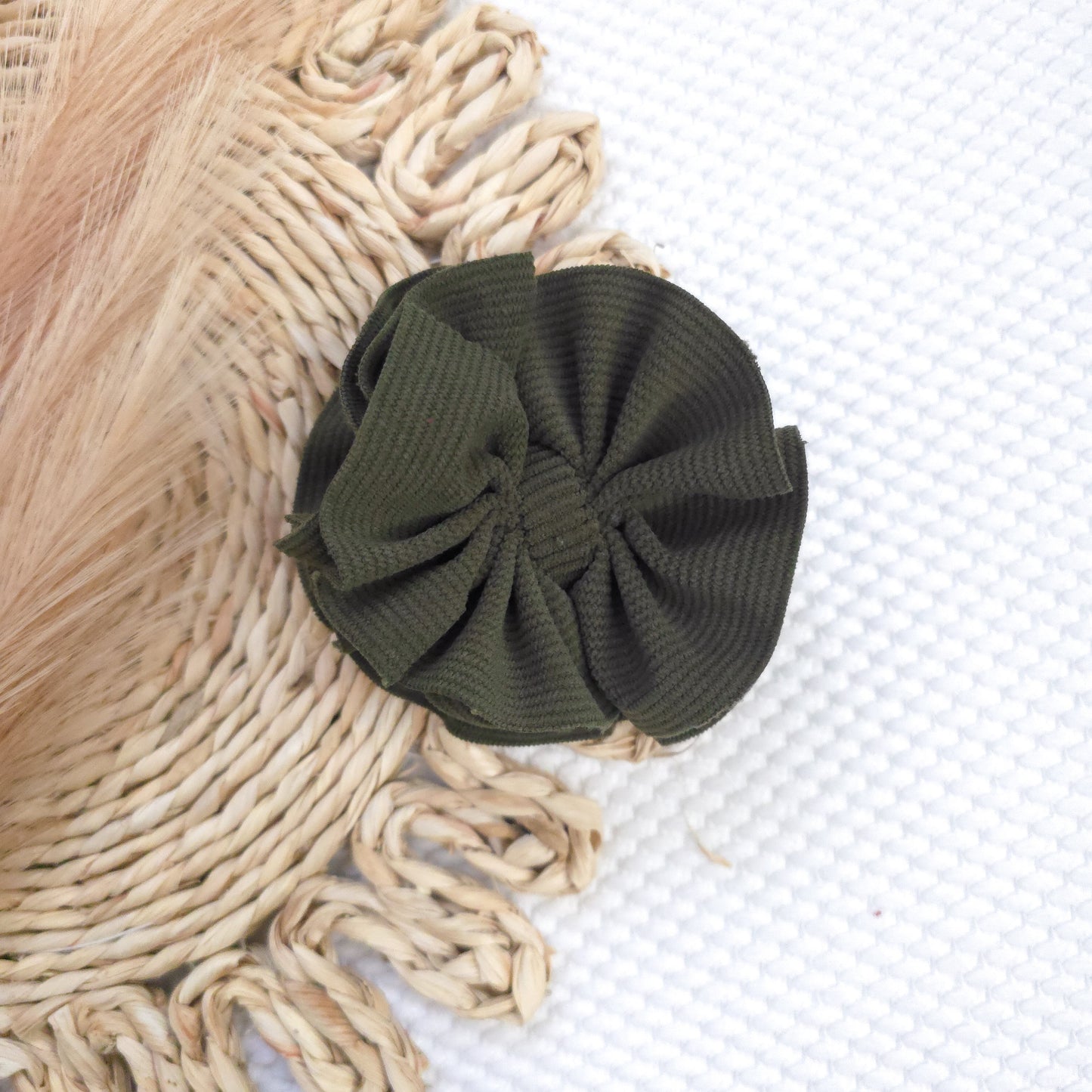 Olive Corduroy Ruffle Bow