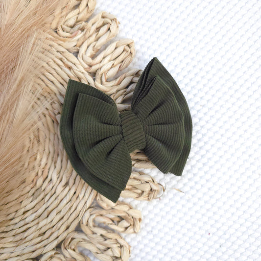 Olive Corduroy Double Bow