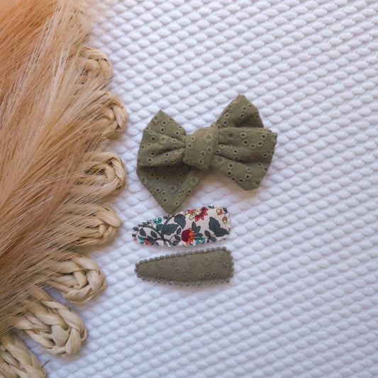 Olive Bow & Clip Set