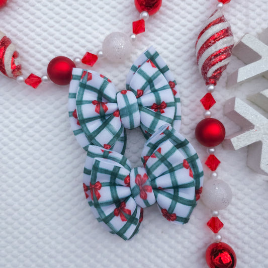 Plaid Bows Puff Double Piggies