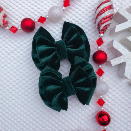 Hunter Green Velvet Double Piggies