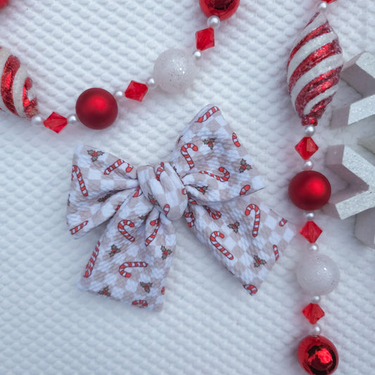 Checkered Candy Cane Oversize Pinwheel Bow
