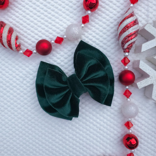 Hunter Green Velvet Double Bow