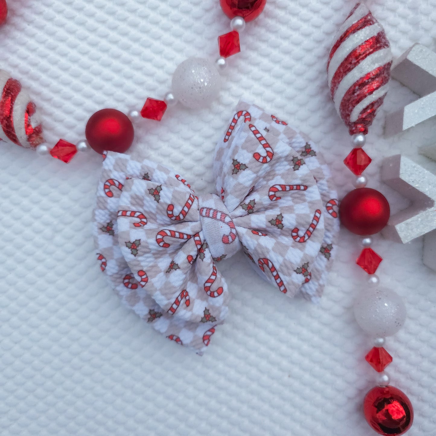 Checkered Candy Cane Double Bow
