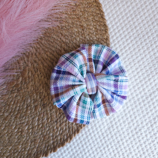 Purple Plaid Messy Bow