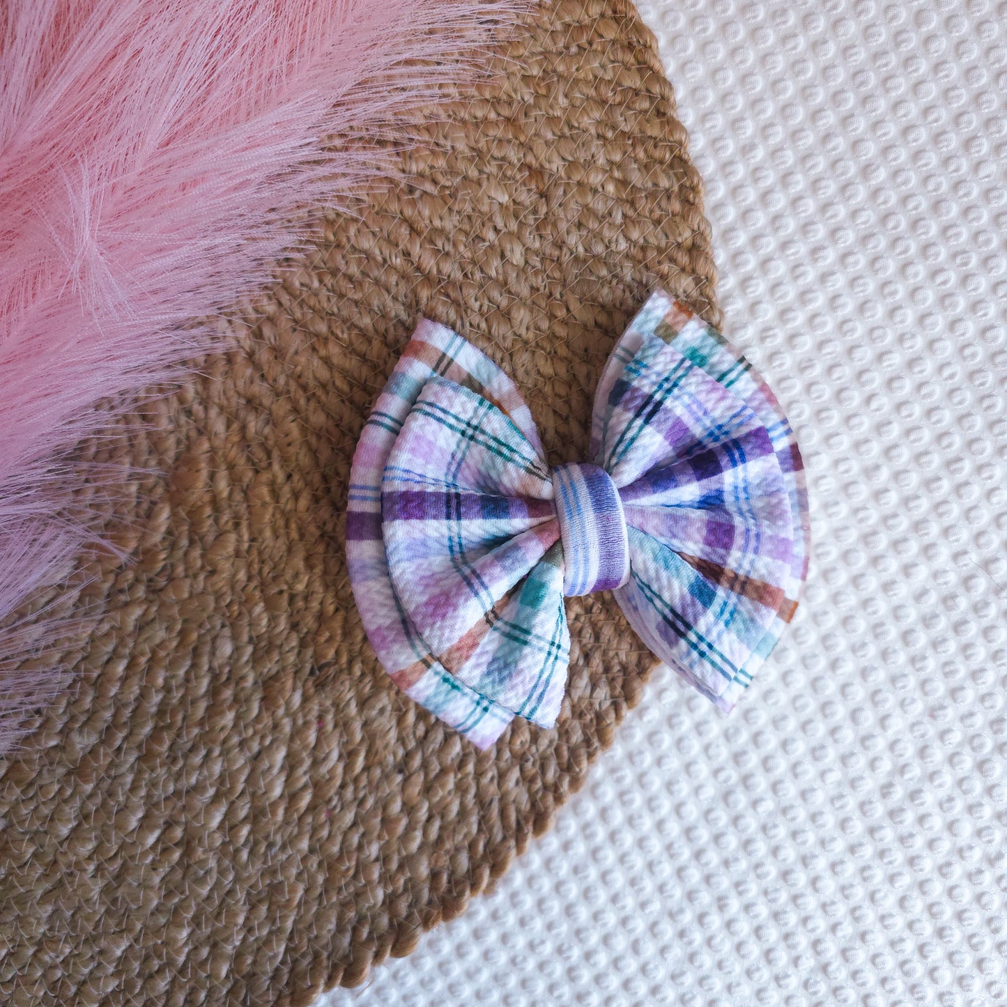 Purple Plaid Double Bow