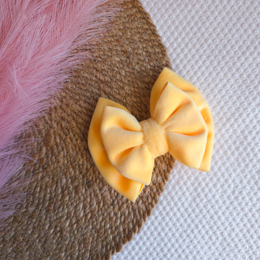 Banana Yellow Velvet Double Bow