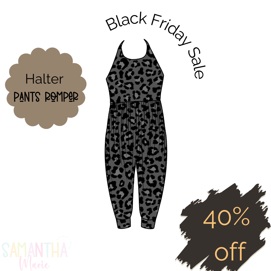 Black Leopard Halter Pants Romper