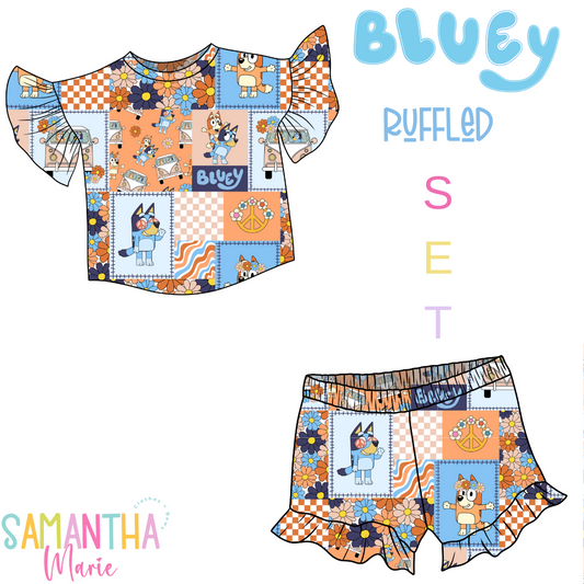 Blue Dog Ruffled Set