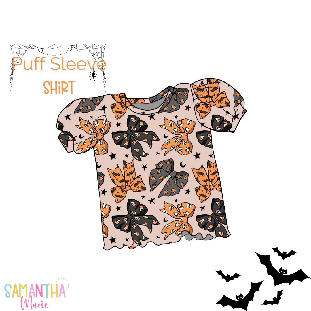 Halloween Bows Puff Sleeve Top/Dress