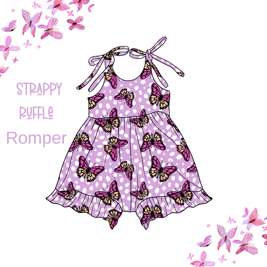 Purple Butterflies Strappy Ruffle Romper