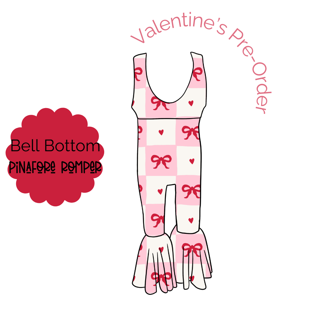 Checkered Hearts Bell Bottom Pinafore Romper PRE-ORDER