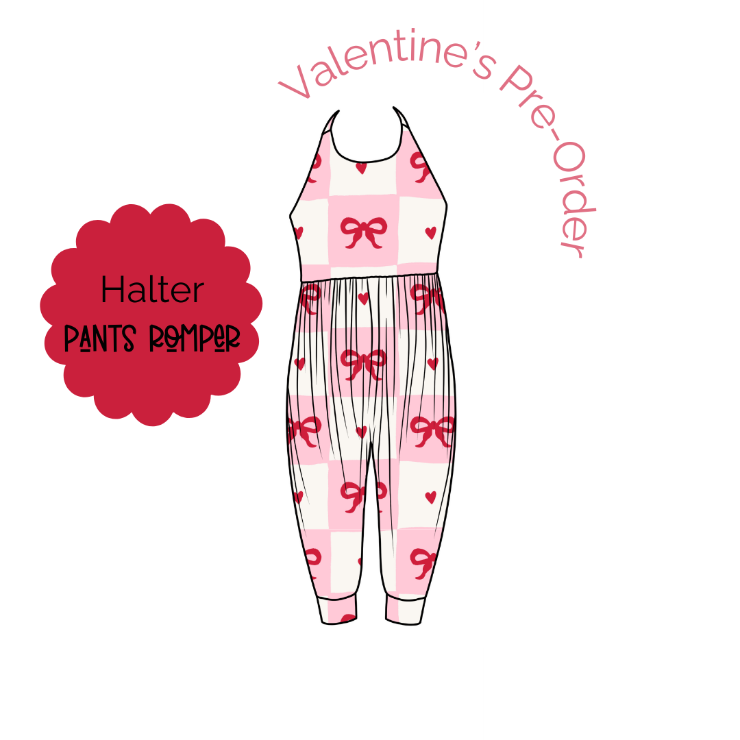 Checkered Hearts Halter Pants Romper PRE-ORDER
