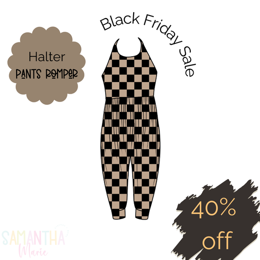Black & Brown Checkered Halter Pants Romper
