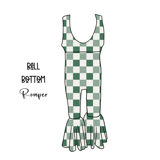 Green Checkered Bell Bottom Romper