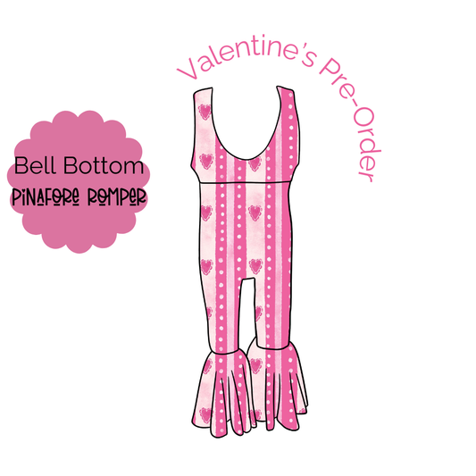 Heart Stripes Bell Bottom Pinafore Romper PRE-ORDER