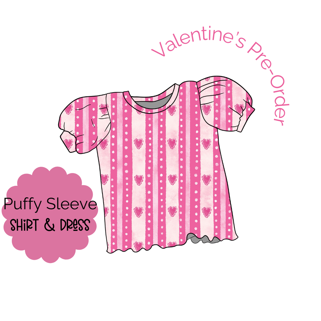 Heart Stripes Puff Sleeve Top/Dress