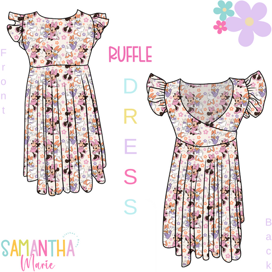 Mouse & Duck Ruffle Sleeve Dress
