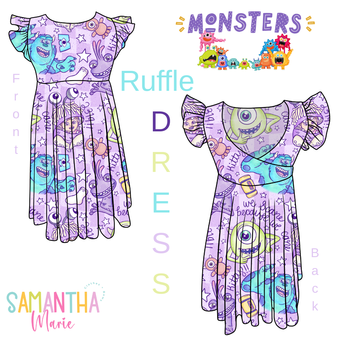 Monsters Ruffle Sleeve Dress