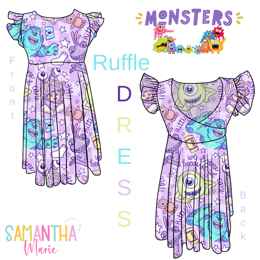 Monsters Ruffle Sleeve Dress