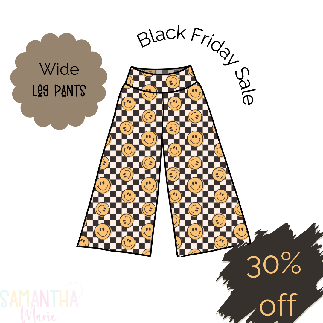 Checkered Smiley Wide Leg Pants