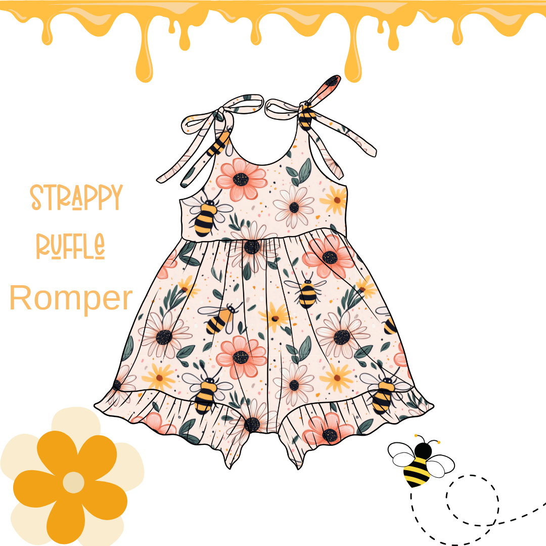 Bees Strappy Ruffle Romper